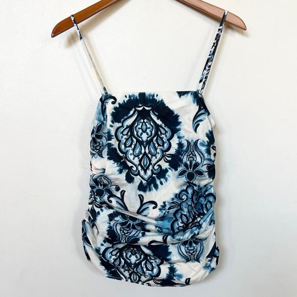 New Zara Ruched Blue Paisley Spaghetti Strap Tank Top SIZE Small - Picture 3 of 10